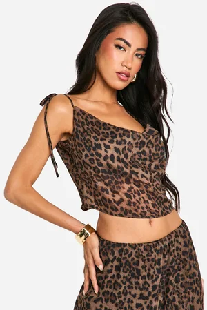 Boohoo Leopard Print Tie Strap Crown Neck Cami - - 6