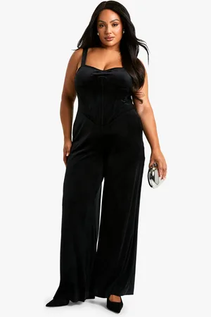 Boohoo Plus Velvet Corset Wideleg Jumpsuit - - 16