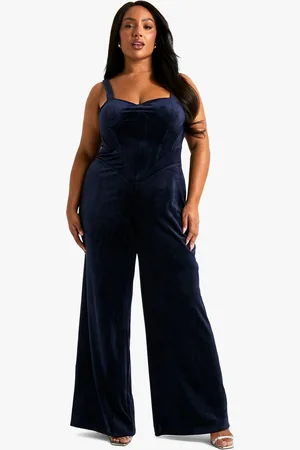 Boohoo Plus Velvet Corset Wideleg Jumpsuit - - 16