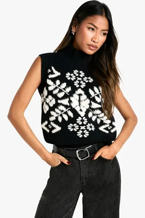 Boohoo Knitted High Neck Sleeveless Vintage Christmas Jumper - - M