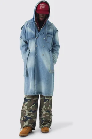Boohoo Oversized Hooded Denim Trench Coat - - S