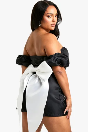Boohoo Plus Taffeta Bow Back Playsuit - - 16