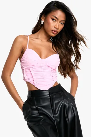 Boohoo Mesh Ruched Panel Cropped Corset Top - - 10