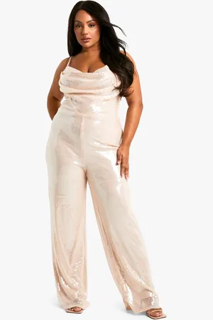Boohoo Plus Sheer Sequin Cowl Neck Jumpsuit - - 16
