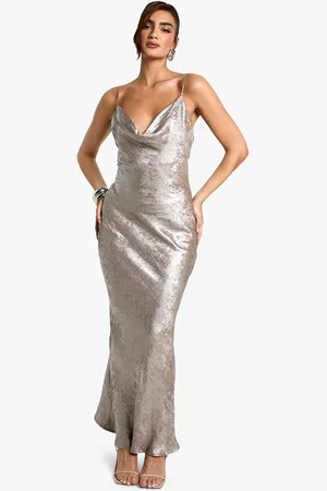 Boohoo Cowl Neck Satin Diamante Maxi Dress - - 8