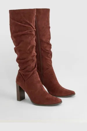 Boohoo Ruched Block Heel Knee High Boot - - 10