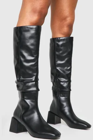 Boohoo Ruched Slouch Block Heel Knee High Boots - - 6