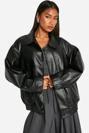 Boohoo Teddy Lined Faux Leather Oversized Bomber Jacket - - 12