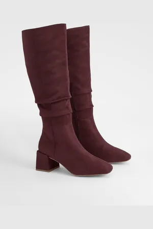 Boohoo Ruched Slouch Block Heel Knee High Boots - - 6
