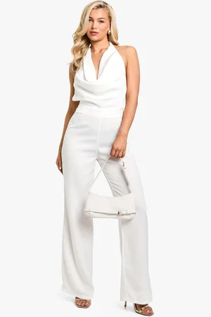 Boohoo Halterneck Pearl Strap Wide Leg Jumpsuit - - 8