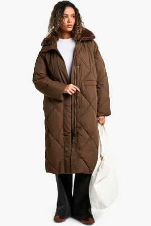 Boohoo Premium Faux Fur Trim Quilted Maxi Parka - - S/M