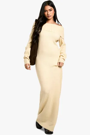 Boohoo Premium Oversized Bardot Neckline Maxi Jumper Dress - - S