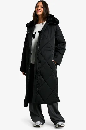 Boohoo Premium Faux Fur Trim Quilted Maxi Parka - - S/M