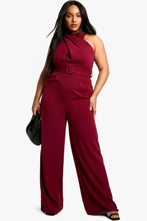 Boohoo Plus Cross Over Wrap Belt Wide Leg Jumpsuit - - 28