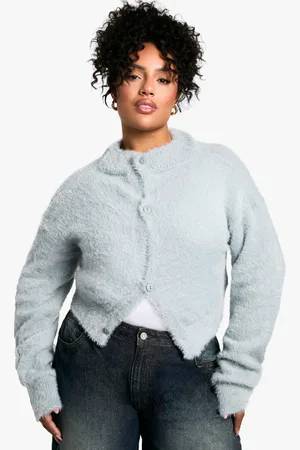 Boohoo Plus Fluffy Knit Crew Neck Cardigan - - 16