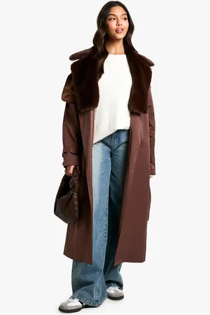 Boohoo Fur Trim Trench Coat - - 8