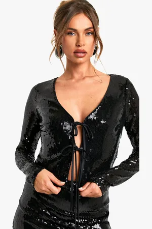 Boohoo Sequin Tie Front Cardigan Top - - 16