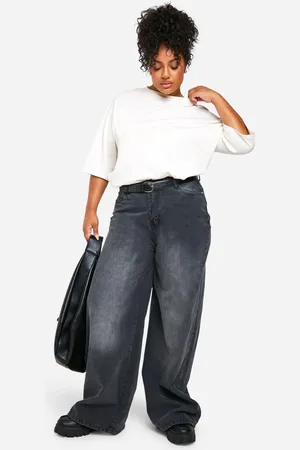Boohoo Plus Washed Slim Wide Leg Jean - - 16