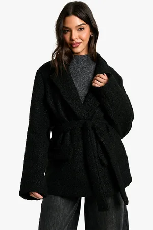 Boohoo Belted Boucle Wool Look Blazer - - 14