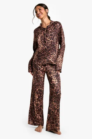 Boohoo Leopard Print Soft Peach Long Sleeve Shirt And Trouser Pj Set - - 6