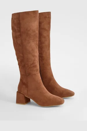 Boohoo Panel Detail Block Heel Knee High Boots - - 5