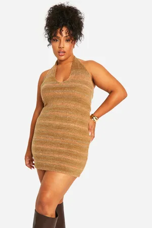 Boohoo Plus Cowl Knitted Buckle Dress - - 16