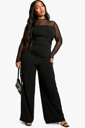 Boohoo Plus Mesh Ruched Wide Leg Jumpsuit - - 28