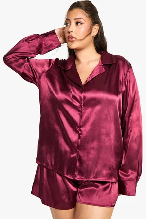 Boohoo Plus Satin Button Through Shirt & Shorts Pyjama Set - - 16