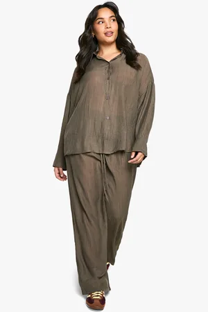 Boohoo Plus Woven Textured Shirt & Trouser Co Ord - - 16