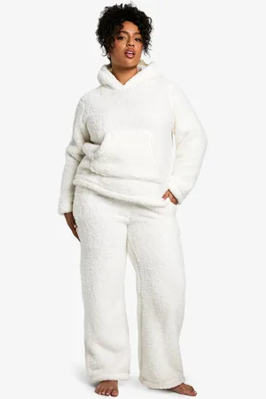 Boohoo Plus Fluffy Fleece Hoody And Wide Leg Jogger Set - - 16