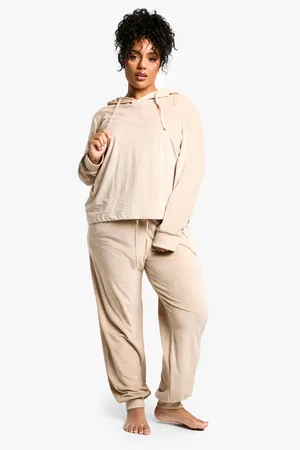 Boohoo Plus Rib Fleece Hoody And Jogger Set - - 16