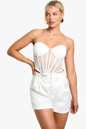 Boohoo Premium Lace Mix Boned Corset Top - - 12