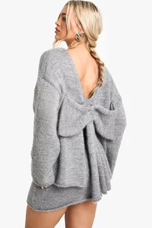 Boohoo Glitter Knitted Bow Back Jumper & Mini Skirt Co-Ord - - S
