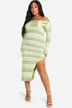 Boohoo Plus Bardot Buckle Knitted Dress - - 16