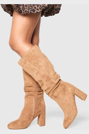 Boohoo Ruched High Block Heeled Knee High Boots - - 5