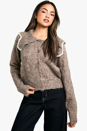 Boohoo Fluffy Knitted Collar Cardigan - - S