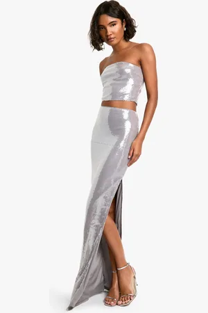 Boohoo Tall Sequin Bandeau And Maxi Skirt Co-Ord - - 8