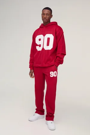 Boohoo Oversized 90 Printed Football Tee Overlay Hooded Tracksuit - - S
