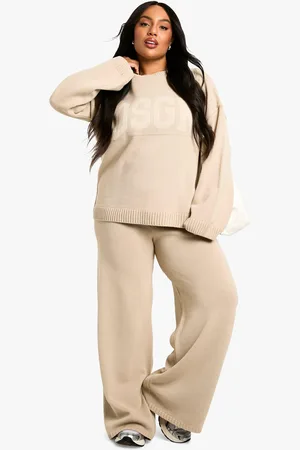 Boohoo Plus Dsgn Studio Knitted Crew Neck And Wide Leg Trouser Co-Ord - - 24-26