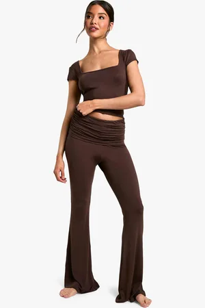 Boohoo Loungewear Foldover Waist Flared Trousers - - 6