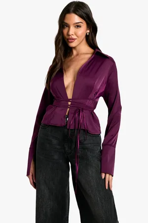 Boohoo Collared Deep Cuff Tie Shirt - - 6