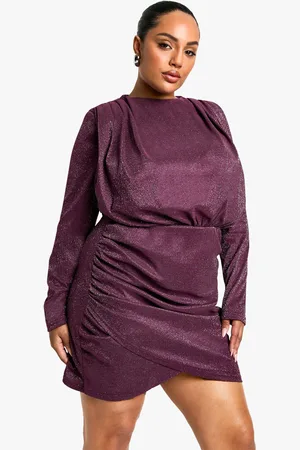 Boohoo Plus Shoulder Pad Ruched Glitter Dress - - 28