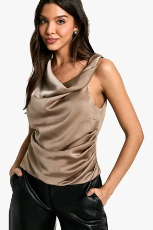 Boohoo Satin Cowl Ruched Sleeveless Blouse - - 6