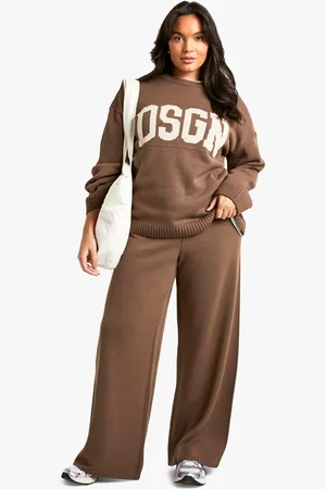 Boohoo Plus Dsgn Studio Knitted Crew Neck And Wide Leg Trouser Co-Ord - - 28