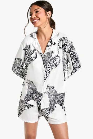 Boohoo Leopard Print Long Sleeve Short Pj Set - - 6