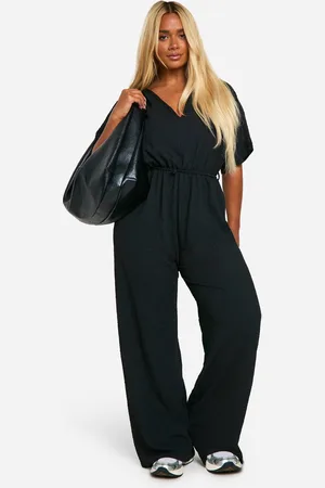 Boohoo Plus Textured Jersey Plunge Belted Jumpsuit - - 28