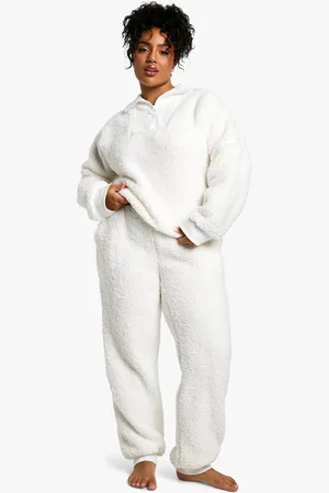 Boohoo Plus Rib Fleece Half Zip And Track Pants Lounge Set - - 16