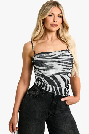 Boohoo Printed Mesh Asym Hem Cami Top - - 6
