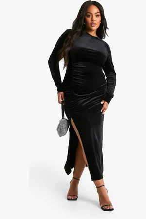 Boohoo Plus Velvet Ruched Midi Dress - - 28