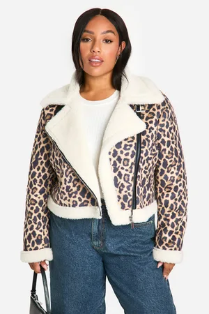 Boohoo Plus Leopard Oversized Aviator Coat - - 16
